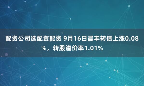 配资公司选配资配资 9月16日晨丰转债上涨0.08%，转股溢价率1.01%